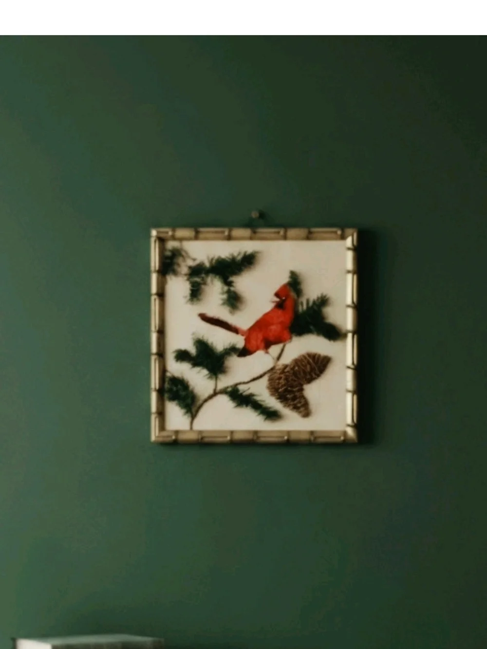 Vintage Crewel Needlework Pair Cardinals 1940's Wool Thread Wood Frame 13